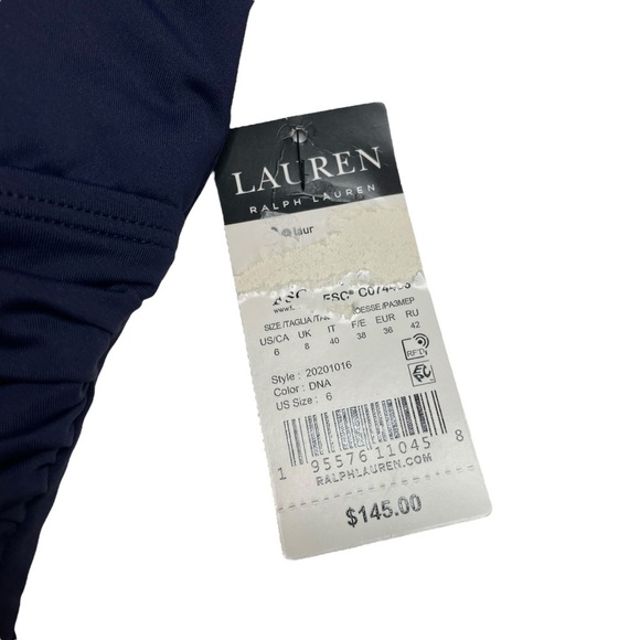Lauren Ralph Lauren Shirred Ring-Front One-Piece Dark Navy Size 6 New - Picture 4 of 8